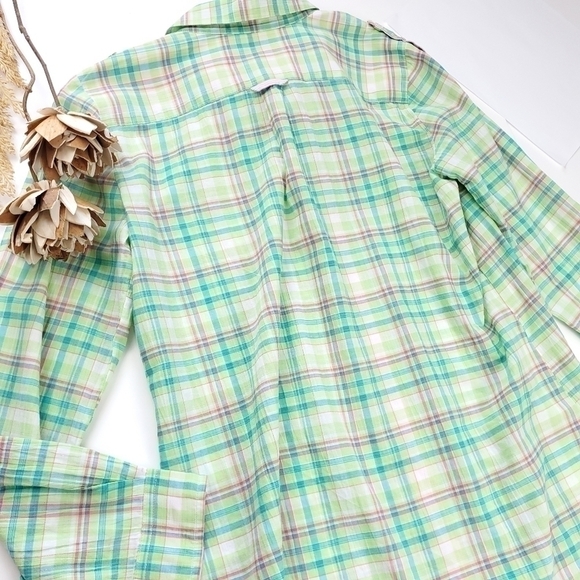 Madison Hill Green Pink Plaid Casual Button Down Shirt Sz Medium Petite - Picture 4 of 12